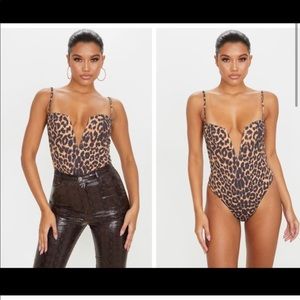 Pretty Little Thing Leopard Deep V Bodysuit